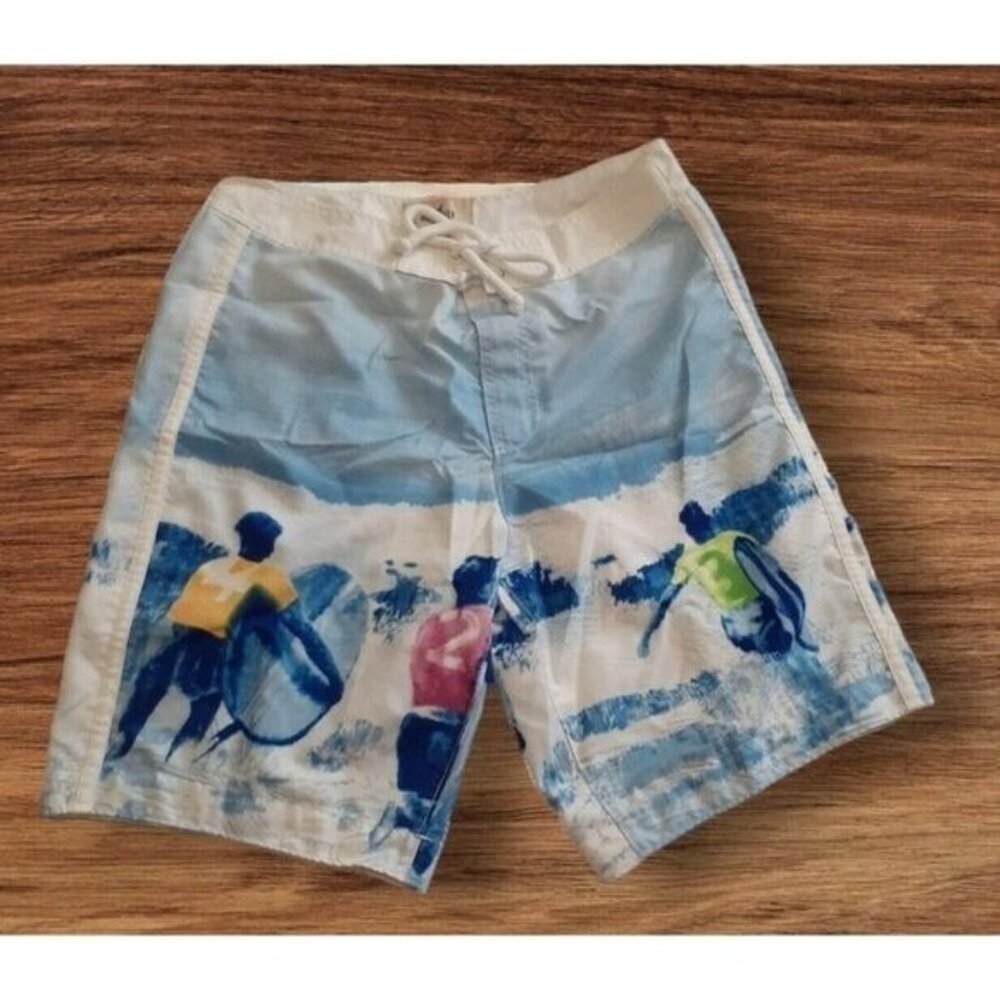 Hollister California Mens Board Shorts L Graphic Surfer with Surf Boards Design